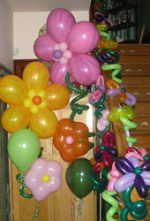 Balloon Flowers sculpture on stairs