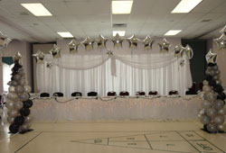 Head table decor with Organza Backdrop