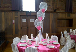 table with fuschia cloth