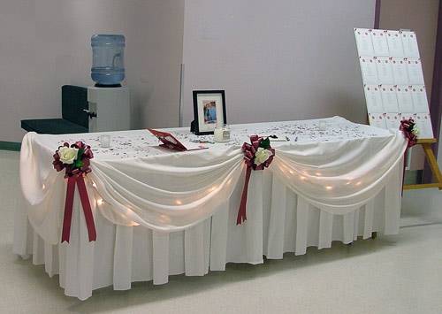 Entrance table with lights and draping